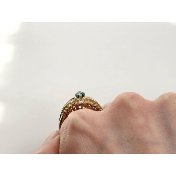 Green Emerald & CZ Wavy Vintage Sterling Silver Gold T Vermeil Ring - sz 10.25 - Picture 10 of 10